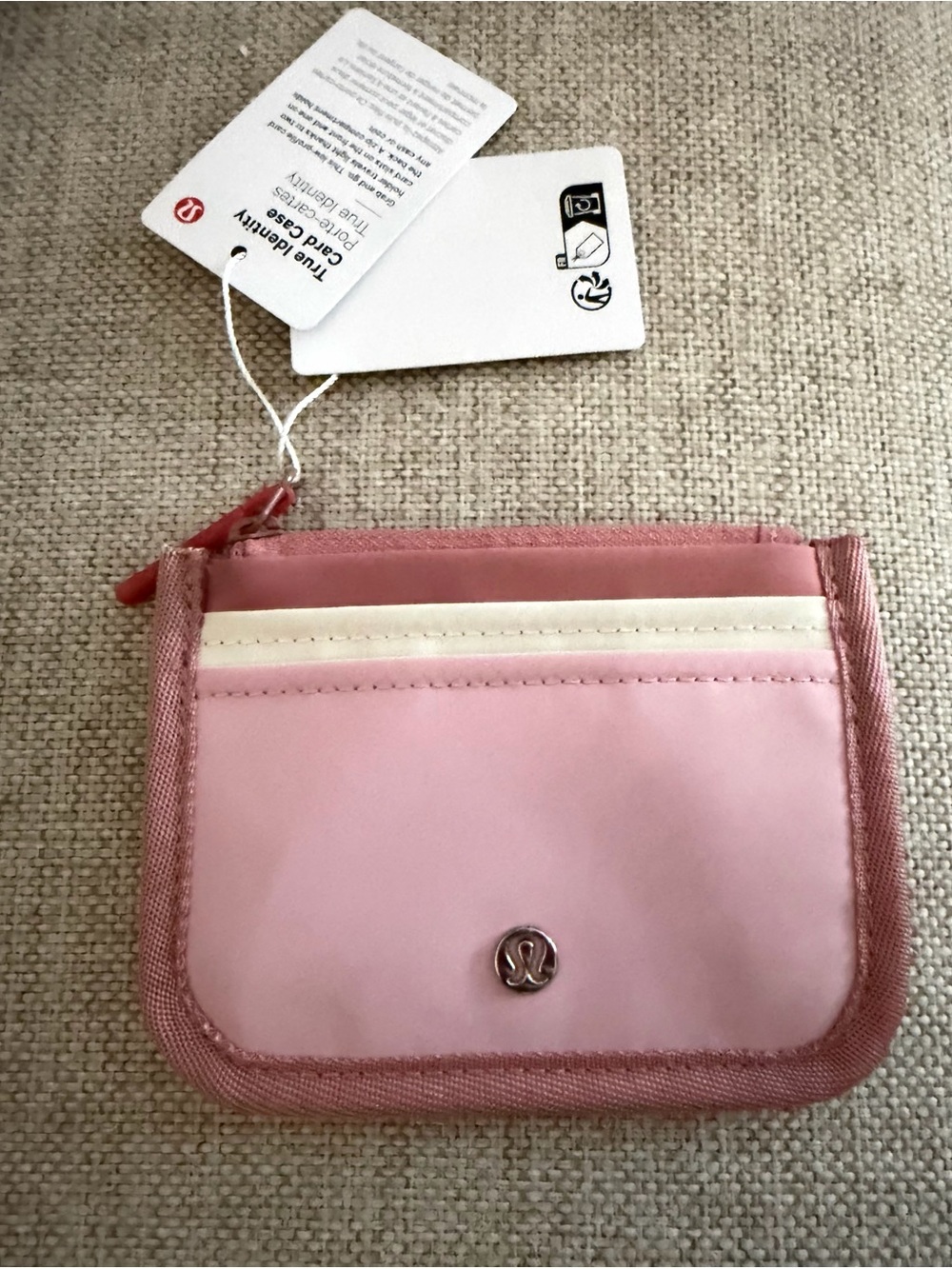 lululemon athletica Pink and Cream Card Holder with Pink Zip Pull
